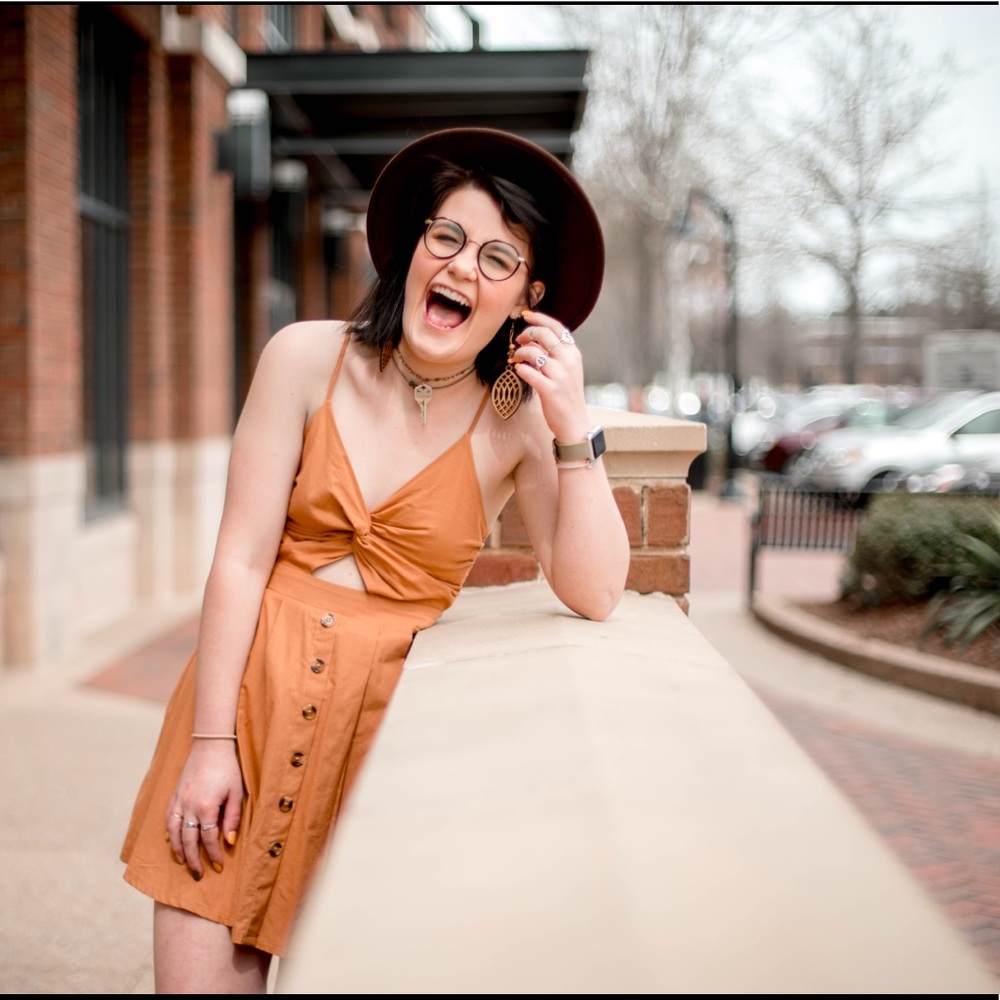 Faxluv button down dress with bow tie in the back